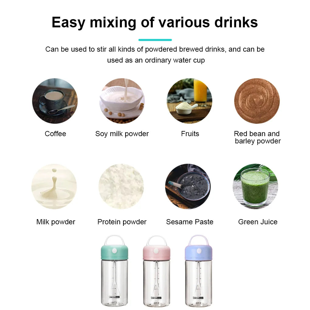 IPX5 Waterproof Electric Protein Shake Bottle - 380ML Automatic Blending Mixer for Coffee and Drinks